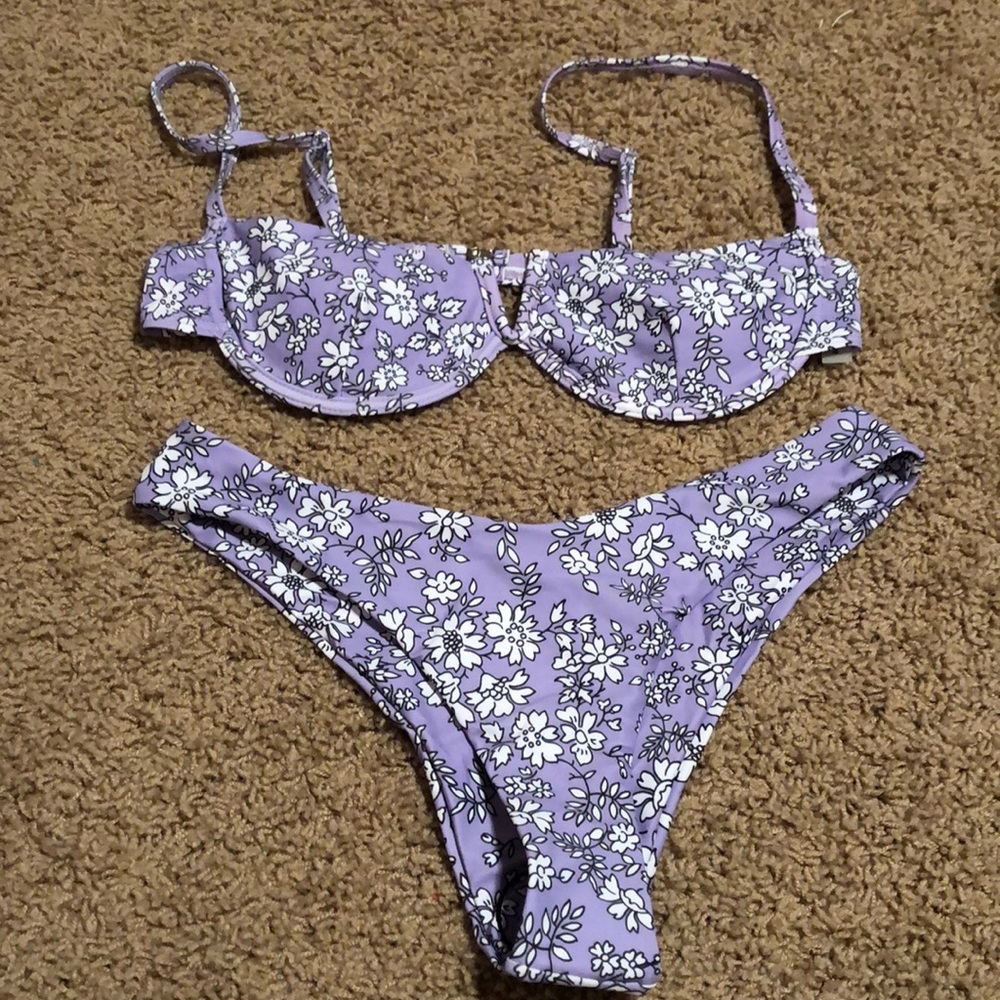 Shein purple floral swimsuit